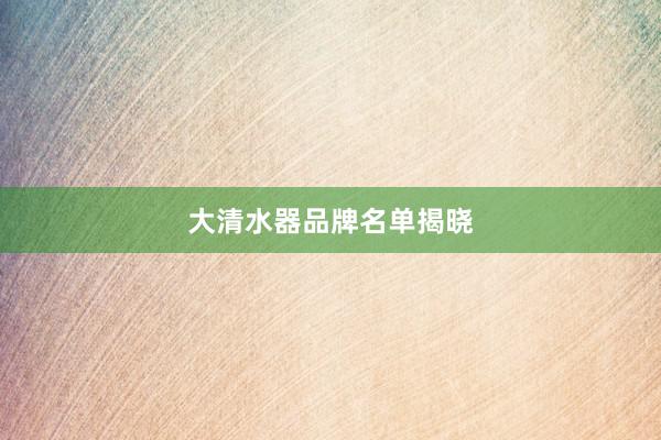 大清水器品牌名单揭晓